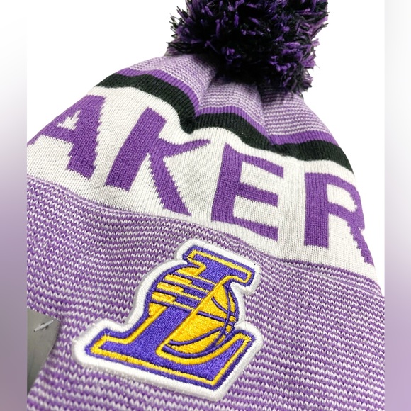 New NBA LA Lakers Ultra Game Pom Cuffed Beanie Cap Purple Knit Hat LeBron Reaves - Picture 2 of 4